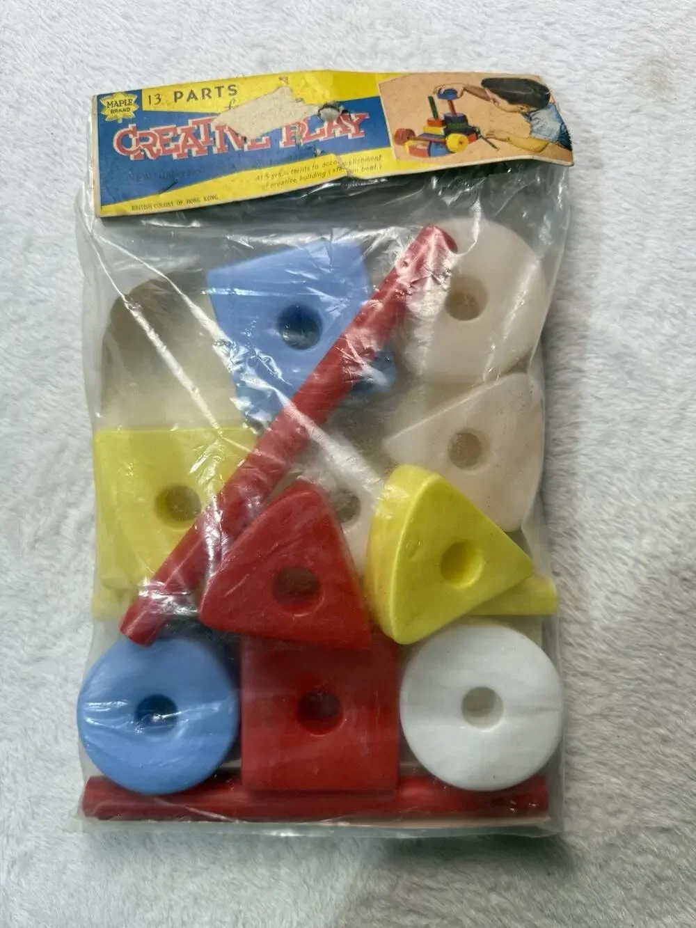 Vtg Creative Play Blocks Multi Color Plastic Shapes Stacking 13 Pc Maple Brand